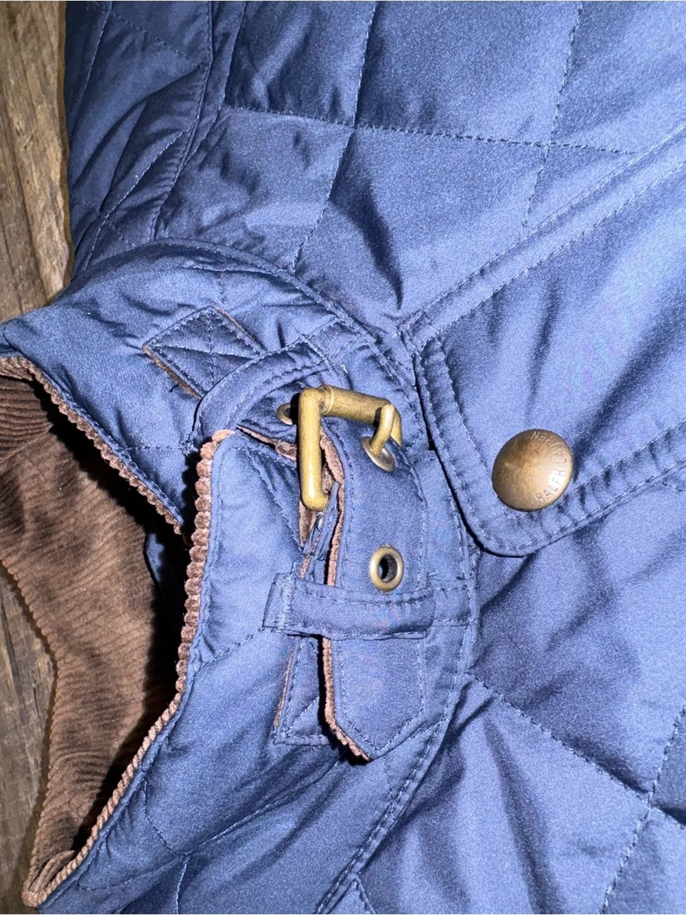 Polo Ralph Lauren Men's Diamond Quilted Vest Navy Blue Corduroy Collar